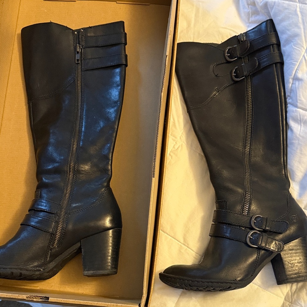 Born Black Leather Heeled Boots